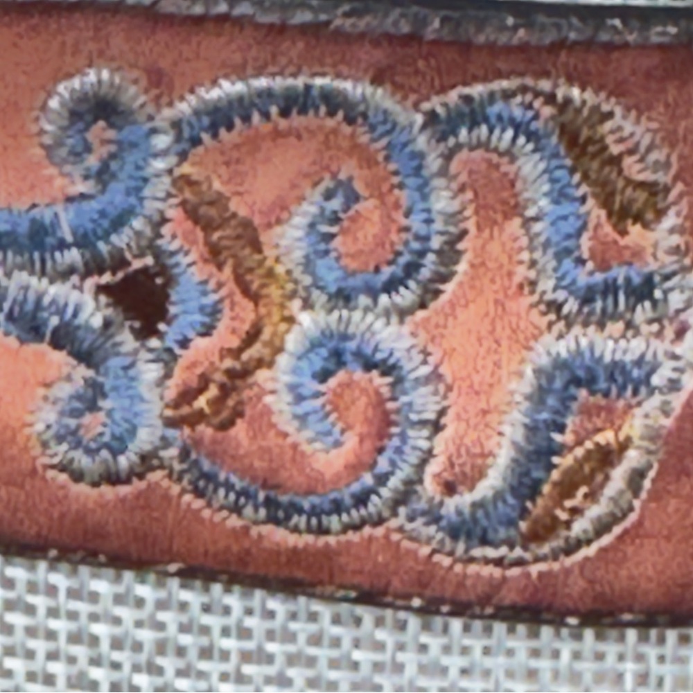 American Eagle Boho Brown Leather Belt Blue Embroidery Tie Front Tassels M/L - Picture 7 of 16
